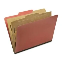 Skilcraft Pocket-Style Folder, 2 Dividers, Letter, Earth Red, Pack Of 10