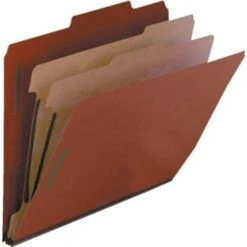 Smead Pressboard Classification Folder, 2 Dividers Letter, Red, Box Of 10