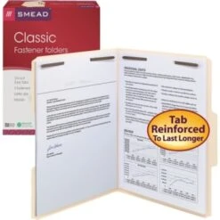 Smead® Manila Reinforced Tab Fastener Folders, Two Fasteners, Letter, Box Of 50