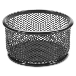 Lorell® Steel Mesh Round Paper Clip Holder, Black, 3-7/8" Diameter